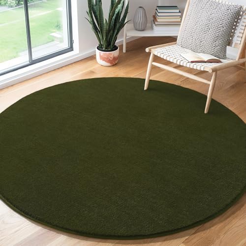 Olive Green Round Area Rugs 5ft Circle Rugs for Bedroom Living Room (5' (Round) / Olive Green)