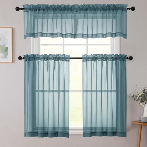 Kitchen Curtains 24 Inch Length Tier 2 Pieces (Dusty Blue / 42"W x 24"L (Pack of 2))
