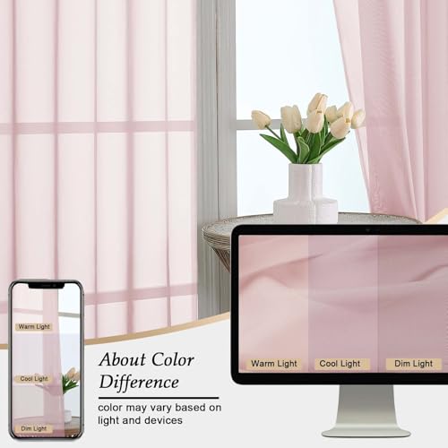 Extra Long Blush Sheer Curtains for Bedroom Living Room 120 Inches Long 2 Panels Set (Blush / 59"W x 120"L (Pack of 2))