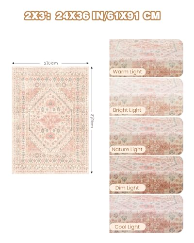 2x3 Entryway Rug Vintage Washable Rug Runner for Kitchen (Pink / 2' x 3' (Runner))
