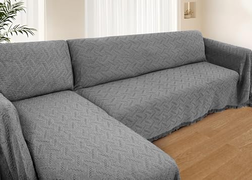 2 Piece Sectional Couch Cover for L Shape Sofa Dark Grey XL (Dark Grey / X-Large)