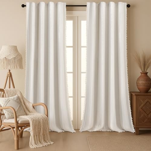 80% Boho Blackout Curtains 96 Inch Linen Blend Drapes 2 Panels (Greige / 52"W x 96"L (Pack of 2))