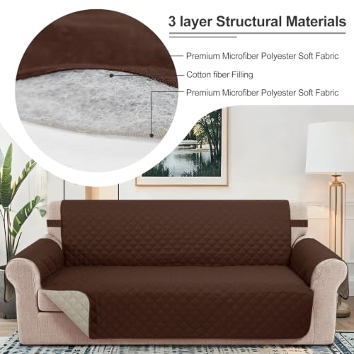 Reversible Sofa Cover for 3 Cushion (Brown/Beige / Sofa L - Large (68''))