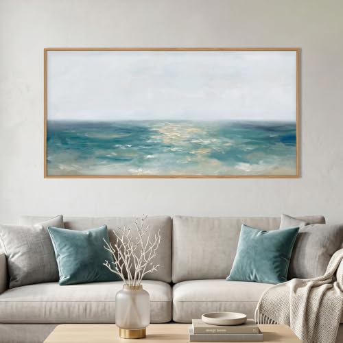 Large Abstract Blue Coastal Framed Canvas Wall Art Set (Abstract Blue Coastal Wall Art / 40"L x 20"W)