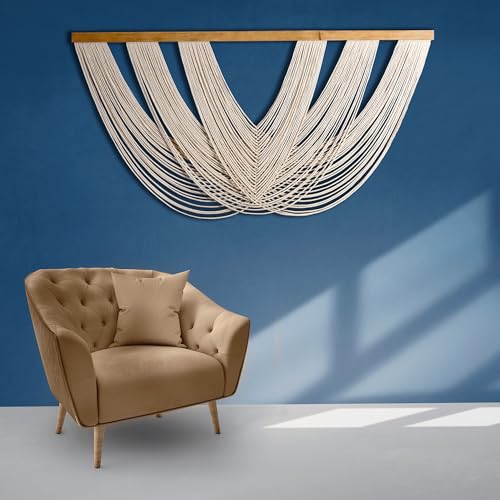 Extra Large Macrame Wall Hanging 59" x 33" (59"L x 33.5"W / Ecru)
