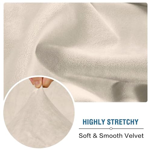 Velvet Stretch Sectional Couch Covers 3 Pieces Sofa Seat Cushion Covers L Shape Separate Cushion Couch Cover for Both Left (Ivory / 2 Seater + Chaise)