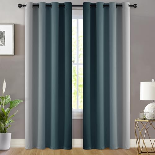 Ombre Curtains Stone Blue and Greyish White for Living Room (52"W x 84"L (Pack of 2) / Stone Blue)