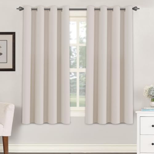 Blackout Curtain for Living Room Thermal Insulated Window Treatment Curtain Extra Long 63 inch Length Energy Saving Solid Grommet Top (52"W x 63"L (Pack of 1) / Natural)
