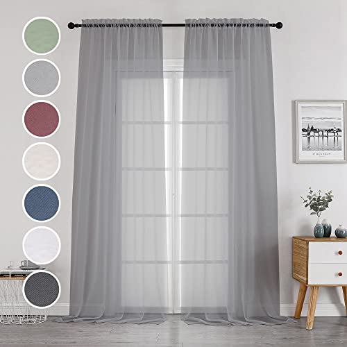 Grey Sheer Curtains 144 inch Extra Long (Grey / 42"W x 144"L (Pack of 2))
