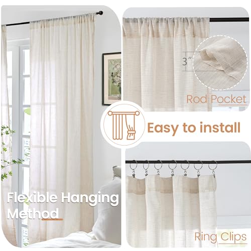 Long Linen Curtains 102 Inch Length for Living Room (Oatmeal / 52"W x 102"L (Pack of 2))