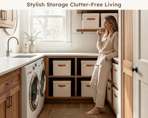 Storage Bins with Lids (Beige / L(6-Pack))