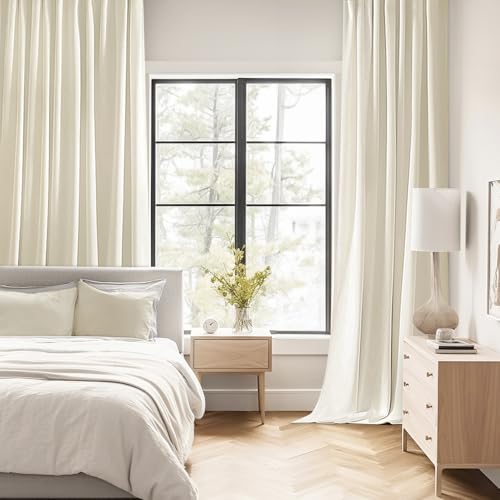 Beige White Back Tab Blackout Curtains 52x63 Inches Long 2 Panel Set (Beige White / 52"W x 63"L (Pack of 2))