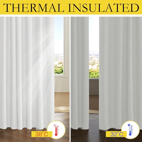 100% Absolutely Blackout Linen Curtains with Thermal Insulated Liner (62"W x 102"L (Pack of 2) / Greyish White)