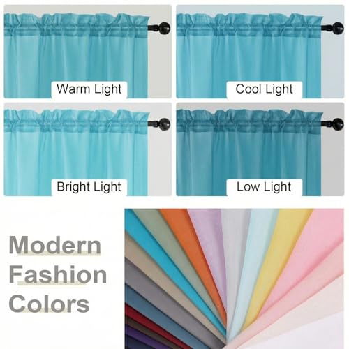 Sheer Curtains 63 Inch Length 2 Panels Set for Living Room Bedroom (Aqua / 42"W x 63"L (Pack of 2))