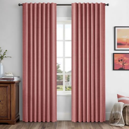 100% Blackout Linen Curtains 42 x 84 Inch Dusty Rose Pink 2 Panels (Dusty Rose / 42"W x 84"L (Pack of 2))