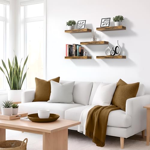 16 Inch Floating Shelves for Wall (Rustic Brown / 4 Pack)