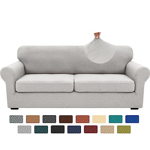 3 Piece Stretch Sofa Cover (71"-91"(2 Cushions) / Silver Grey)
