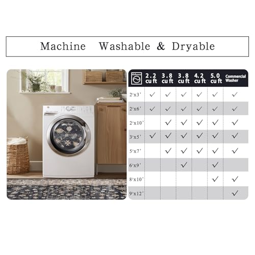 8x10 Washable Area Rugs for Living Room (8' x 10' (Rectangular) / Black-navy-gold-beige)