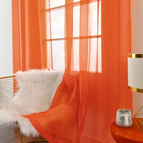 Burnt Orange Sheer Curtains 4 Panels Rod Pocket Semi (Burnt Orange / 52"W x 63"L (Pack of 4))