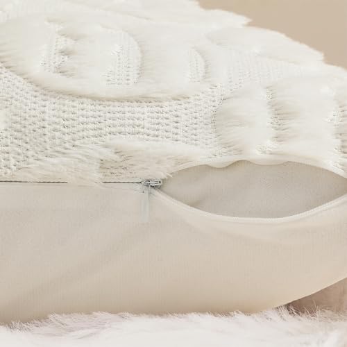 Cream White Faux Fur Egg Throw Pillow Covers 18x18 Set of 2 (18" x 18" (Pack of 2) / Eggs Cream White)