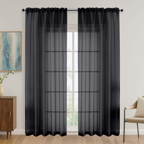 Black Sheer Curtains 84 Inches Long 2 Panels Set (Black / 59"W x 84"L (Pack of 2))