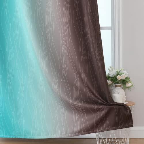 Brown and Teal Ombre Blackout Curtains for Bedroom 84 Inch (Teal and Brown / 42"W x 84"L (Pack of 2))