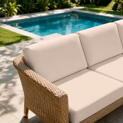8PCS Patio Cushion Covers.Patio Furniture Couch SeatSlipcovers (Beige / 8PCS)