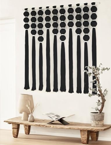 Macrame Wall Hanging Black Sphericity Fiber Yarn Art Boho Decor 39"W*39"L (Black)