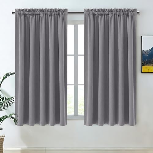 Wide Blackout Curtains for Bedroom Living Room 70 x 72 Inch Long Grey (Grey / 70"W x 72"L (Pack of 2))