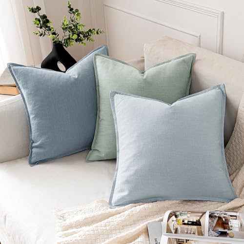 Decorative Linen Pillow Covers 18x18 Inch Aqua Green (Aqua Green / 18" x 18" (Pack of 2))