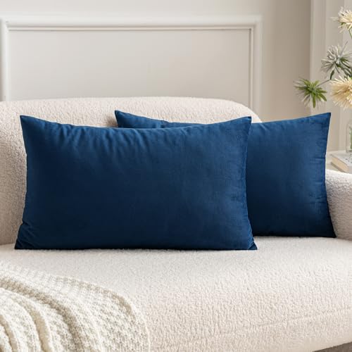 12x20 Inch Lumbar Velvet Throw Pillow Covers Dark Blue (20" x 12" (Pack of 2) / Dark Blue)