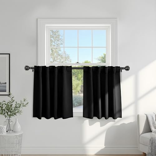 Black Curtains for Windows (Black / 34"W x 30"L (Pack of 2))