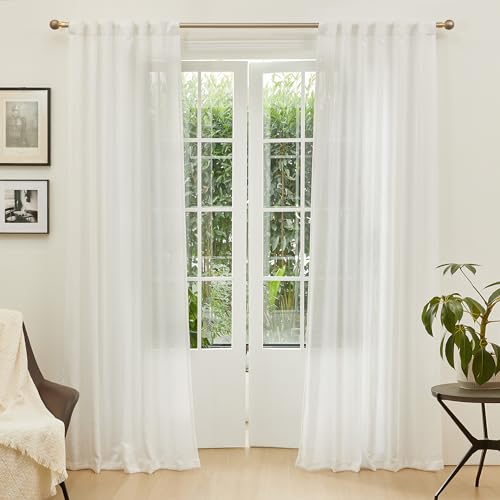Natural Curtains 84 Inches Long (50"W x 84"L (Pack of 2) / Beige White)