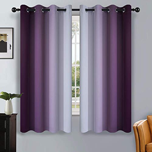 Ombre Purple to Grey White Curtains for Living Room 52Wx63L (52"W x 63"L (Pack of 2) / Purple)