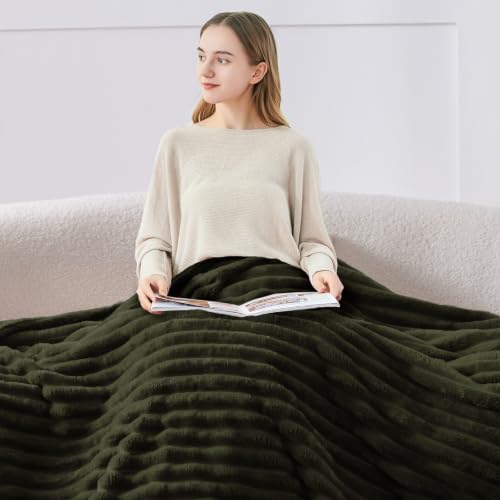 Ribbed Twin Blanket for Couch & Bed (Olive Green / Twin(60"x80"))