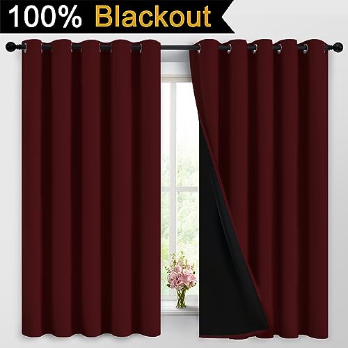 Burgundy Red Blackout Curtains 63 Inches Long for Bedroom 62" Wide (62"W x 63"L (Pack of 2) / Burgundy Red)