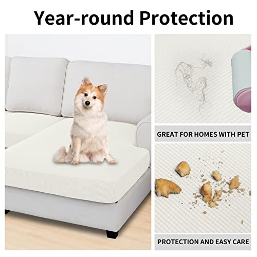 Stretch 4 Pieces Couch Cushion Covers for Sectional Sofa L Shape (3 Seater + 1 Chaise / Cream)