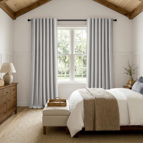 100% Blackout Linen Curtains 42 x 72 Inch Greyish White 2 Panels (Greyish White / 42"W x 72"L (Pack of 2))