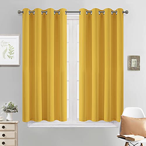 Room Darkening Curtains 52x45 inch Long Mustard Yellow (Mustard Yellow / 52"W x 45"L (Pack of 2))