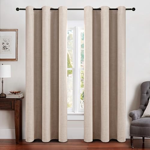 100% Blackout Linen Curtains for Bedroom 42x84 Inches Natural Beige (Beige / 42"W x 84"L (Pack of 2))