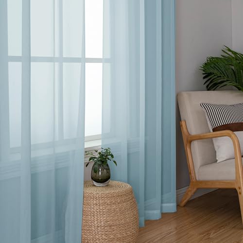Sheer Sky Blue Curtains 90 inches Long 2 Panels (Sky Blue / 42"W x 90"L (Pack of 2))