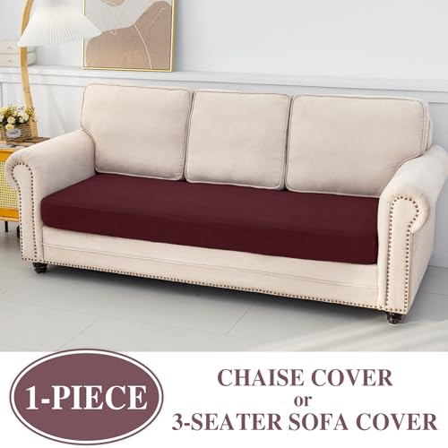 Couch Cushion Chaise Lounge Cover Washable Separate Seat Chaise Couch Cover Stretch Sectional Sofa Slipcover (Burgundy / Chaise Cover)