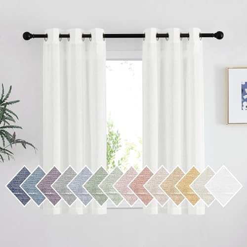 Short Linen Curtains for Kids Room 48 inches Long (36"W x 48"L (Pack of 2) / Ivory)