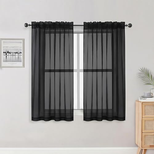 Sheer Black Curtains 84 Inch Length 2 Panels Set for Living Room Bedroom (Black / 42"W x 48"L (Pack of 2))