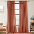 100 inch Linen Terracotta Curtains 2 Panels for Living Room Back Tab Light Filtering Semi Sheer Rust Colored Curtains 100 inches Long Soft Thick Cotton Cloth Textured Rustic Boho Farmhouse Room Decor (Terracotta / 52"W x 100"L (Pack of 2))