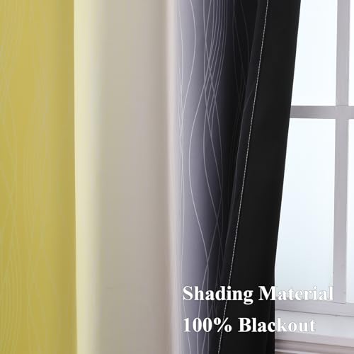 Black and Yellow Ombre Blackout Curtains 96 Inches Long (Black and Yellow / 52"W x 96"L (Pack of 2))