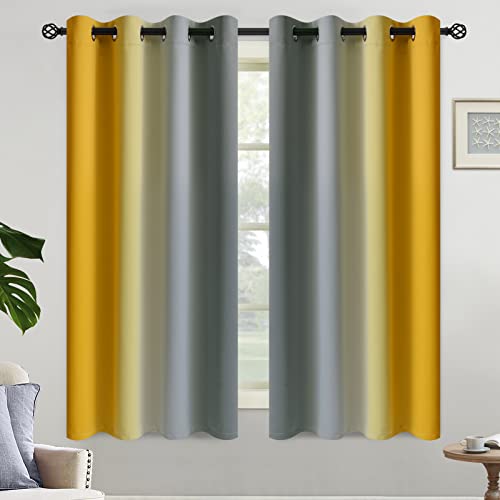 Ombre Grey and Yellow Curtains for Bedroom (52"W x 63"L (Pack of 2) / Yellow and Grey)