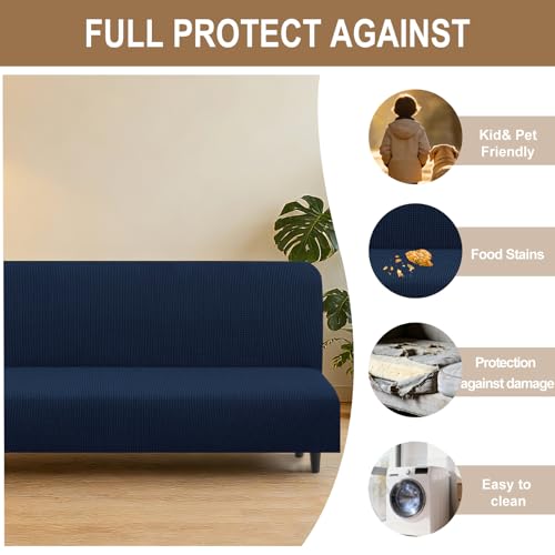 Stretch Futon Cover Armless Bed Slipcover (Navy / Futon)