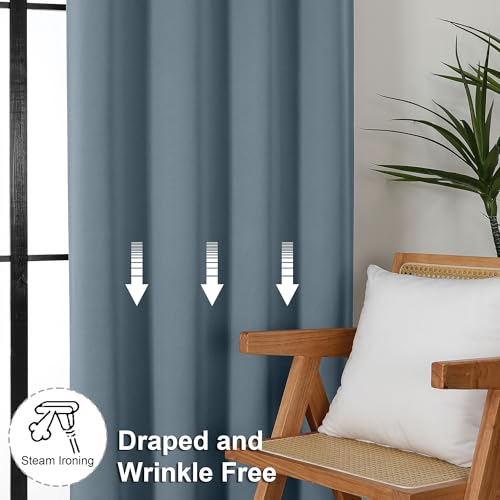 Ava Stone Blue Short Blackout Curtains for Bedroom 54 Inches Long 2 Panels Set (Stone Blue / 40"W x 54"L (Pack of 2))