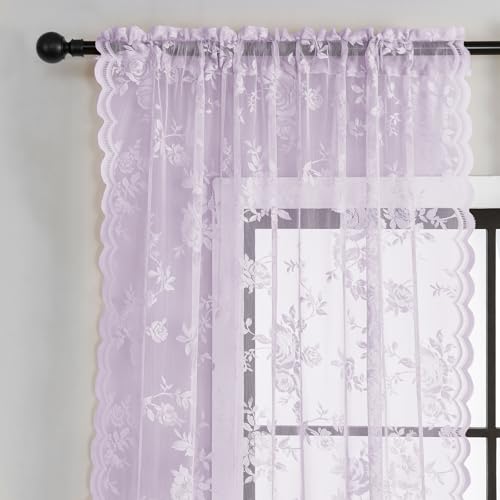 Lilac Purple Lace Curtains (52"W x 96"L (Pack of 2) / Lilac)